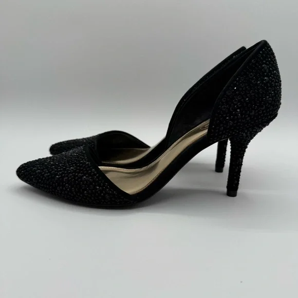 COACH Camille Heels Black Suede Rhinestone Pointed Toe Pumps 6.5 - Picture 3 of 16